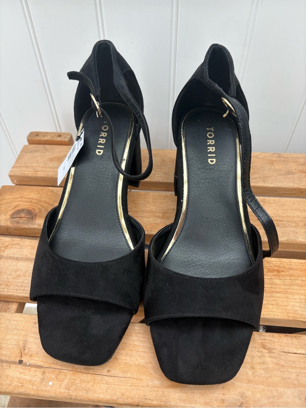 torrid Black Suede Open-Toe Ankle Strap Heels